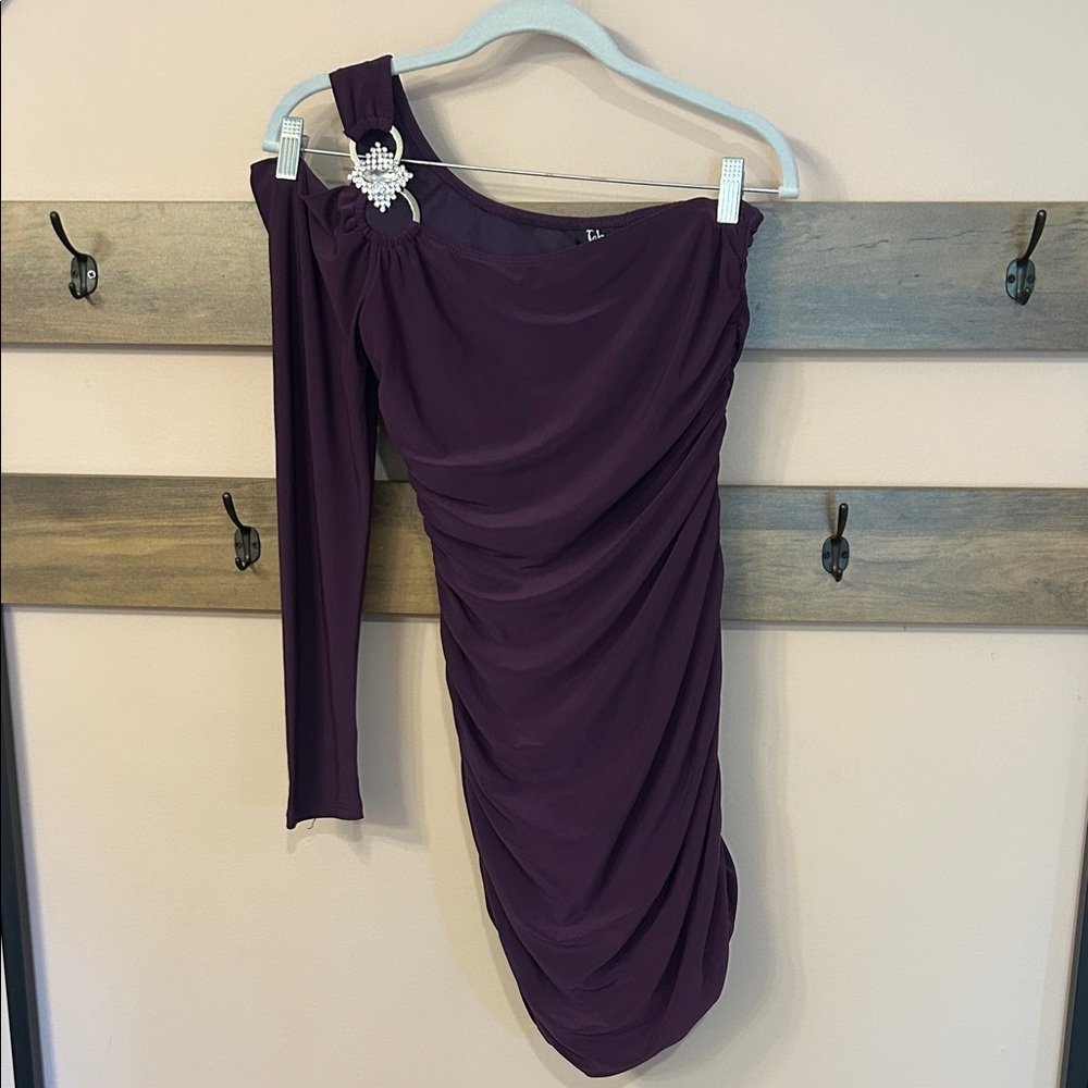 Taboo One-Shoulder Purple Dress with Embellishment